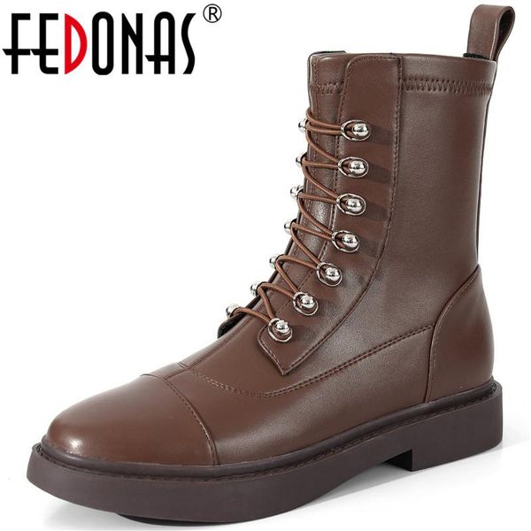 

fedonas metal decoration motorcycle boots classic design chunky heels shoes woman heels winter working basic ankle boots new, Black
