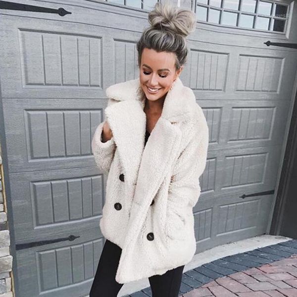 

women's wool & blends winter fleece long coat women oversized jumper lapel double breasted trench loose white cape warm black outerwear
