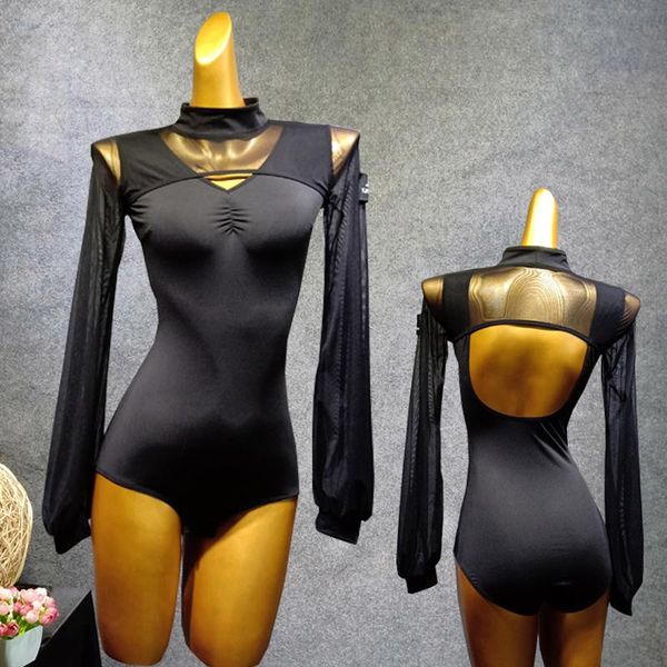 

new design latin dance dresses women's dancing leotard modern latin dance bubble sleeve clothes tango ballroom vdb1079, Black;red