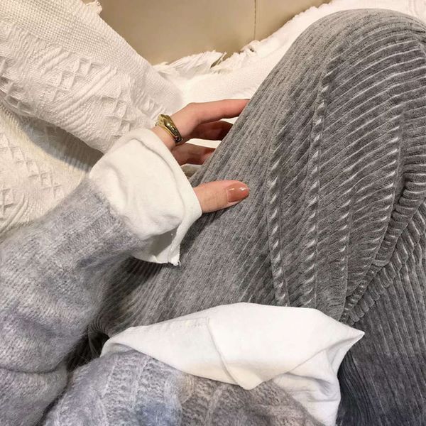 

fall down corduroy loose wide leg women's high waisted veet chenille extended striped pants, Black;white