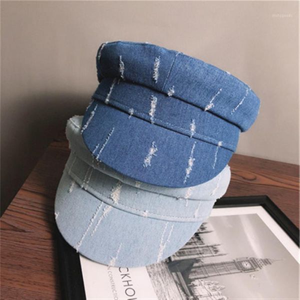 

stingy brim hats autumn warm winter women flat fancy denim beret cap ladies octagonal hat blue cotton female1, Blue;gray