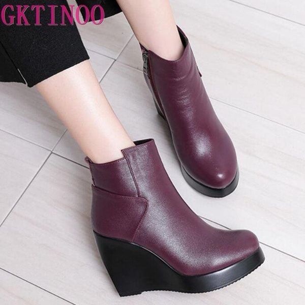 

gktinoo 2020 genuine leather autumn winter boots shoes women ankle boots female wedges women boot platform shoes1, Black