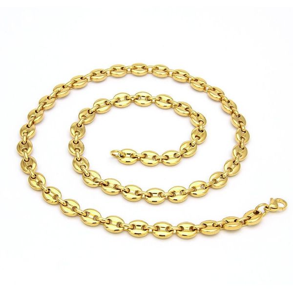 

stainless steel coffee bean chain gold silver color plated necklace and bracelets jewelry set street style 22" chain 8" bracelets