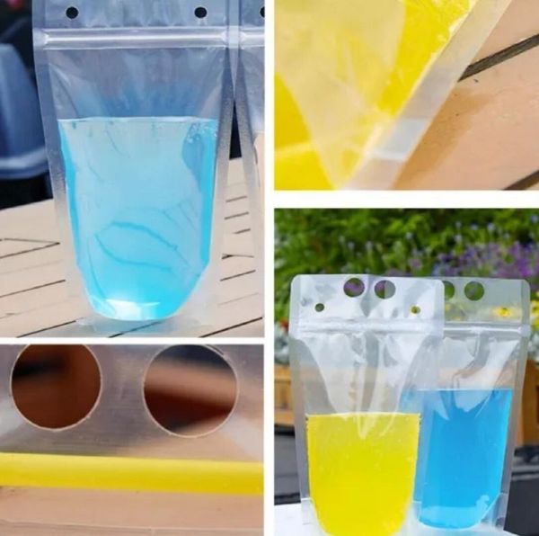 

clear plastic water bag with zipper stand-up pouch drinking bag with straw and holder reclosable heat-proof dhl ing