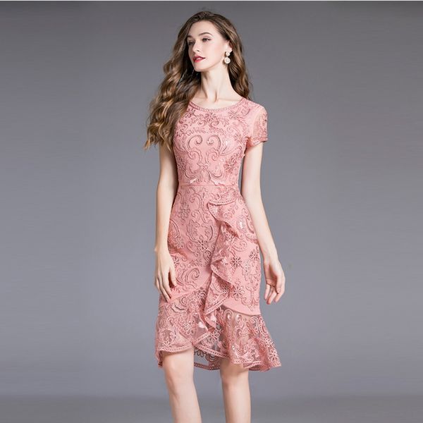

new summer 2020 women's round neck ruffled fishtail rope heavy work embroidered bead piece large new summer fashion women's fashio, Black;gray