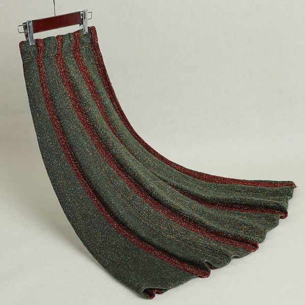 

women's striped skirt pleated autumn winter thick irregular large size knit long skirts woman faldas female ls143 y200326, Black