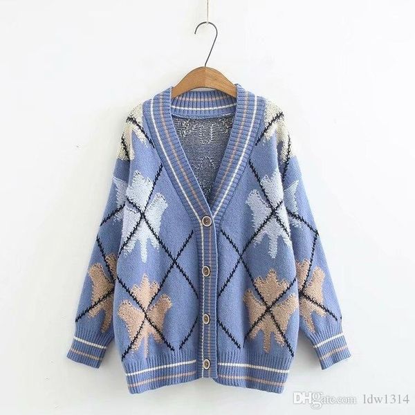 

2020 new women's stitching printing multicolor fashion clothing sweater brand autumn and winter single-angle button double-pocket b, White;black