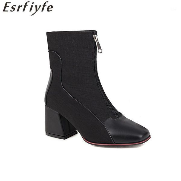 

boots esrfiyfe 2021 fashion women front zipper ankle shoes chunky heel black brown autumn plus size 34-501