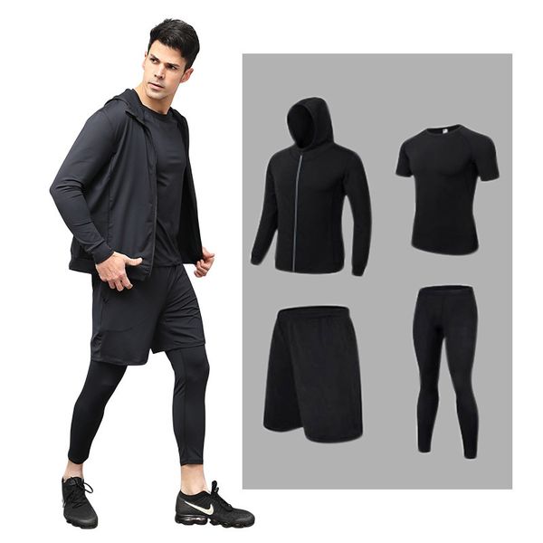 

fitness wear men's yoga four piece suit casual sportswear quick drying and breathable professional gym loose hood, Gray