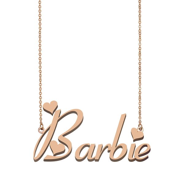 Collana con nome personalizzato Barbie Ciondolo personalizzato per uomo Regalo di compleanno per ragazzi Gioielli per migliori amici Acciaio inossidabile placcato oro 18k