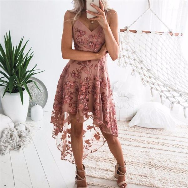 

casual dresses summer sling irregular lace stitching dress bandage asymmetrical pink s-xl dresses1, Black;gray
