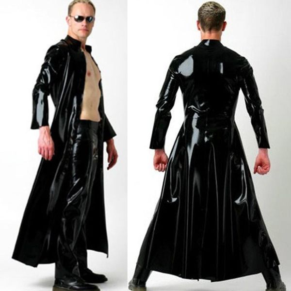 

stage wear nightclub dj costumes black punk motorcycle leather one-piece cloak men show dance festival outfit sl2490, Black;red