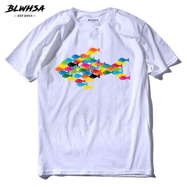 

blwhsa short sleeve print casual colorful fish summer round neck solid color for sport hooded sweatshirt hoodie men t shirt