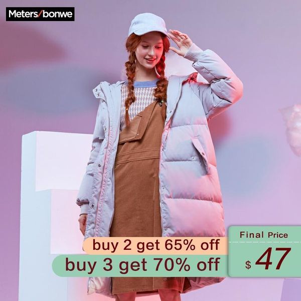

metersbonwe new long теплого пуховик женщина зима теплая 80% белая утка вниз с капюшоном женского открытого пальто зима outwear 200924, Black