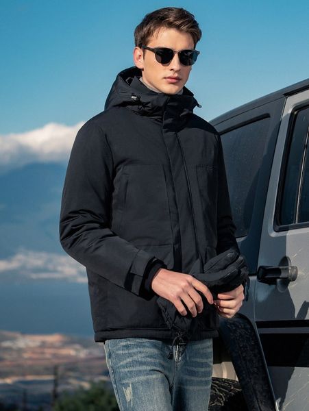 

men flap pocket drawstring hooded winter coat j5nm#, Black;brown