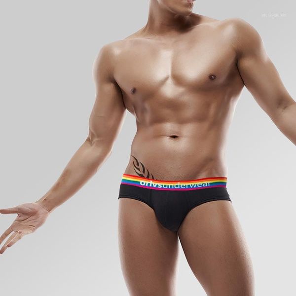 

underpants fashion men briefs underwear comfortable cotton panties rainbow style or5061, Black;white