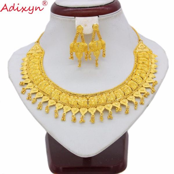 

adixyn two desigh india necklace earrings set jewelry women girls gold color romantic arab/ethiopian/african gifts n06229, Silver