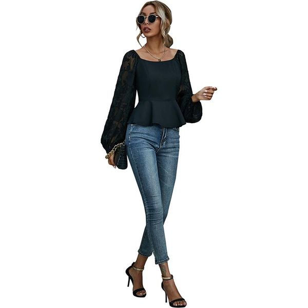 

jyss elegant women blouses black slim o neck collar big sleeve lace princess blouses female thin blouse 82287, White