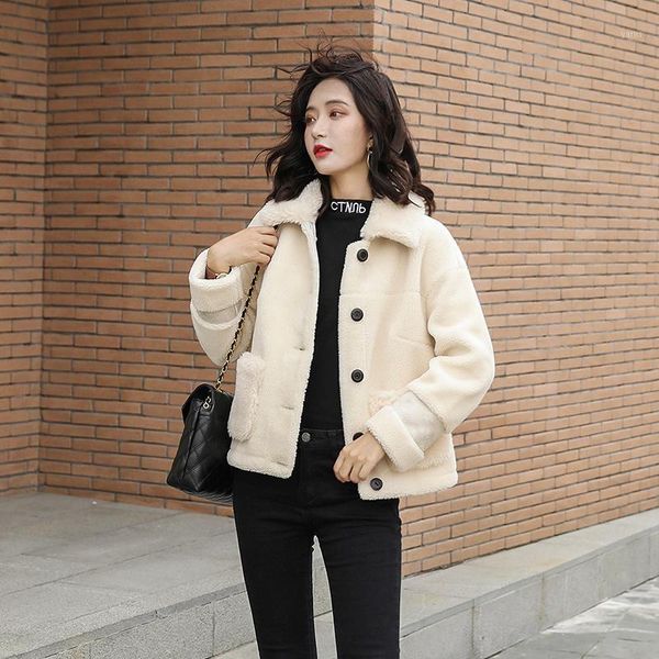 

lamb fur coat female 2020 new winter lamb hair fashion short jacket furfur one solid color sheepskin coat women1, Black