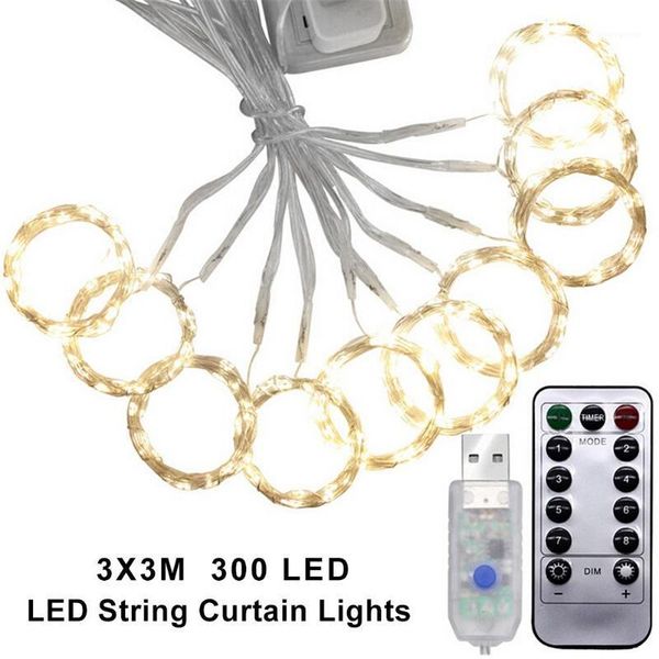 

usb curtain lights string remote control 3 meters 300 lights copper wire christmas day string white light romantic1