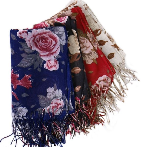 

brand viscose autumn winter women vintage floral warm cashmere scarves shawls luxury neck bandana pashminas lady wrap snood y201007, Blue;gray