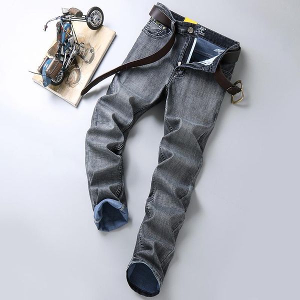 

new men's regular stretch jeans popular business casual classic style denim trousers gray straight pants, Blue
