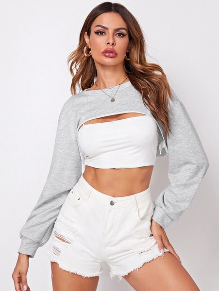 

drop shoulder crop pullover without camisole u1it#, White;black