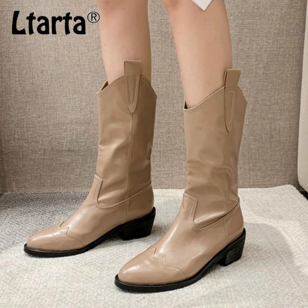 

ltarta 2020 women knee high boot pu brown black same biker boots semi-high heeled thigh boot -833-1