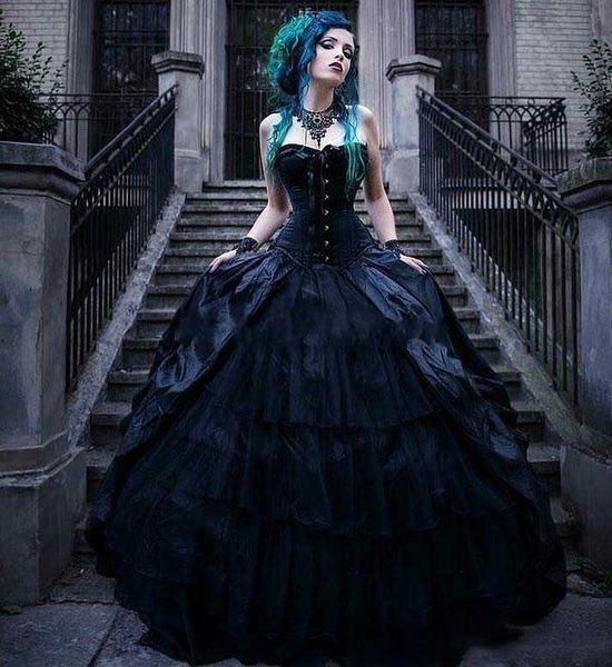 

vintage black victorian gothic wedding dresses corset strapless vampires punk style country wedding dress plus size evil queens bridal gowns, White
