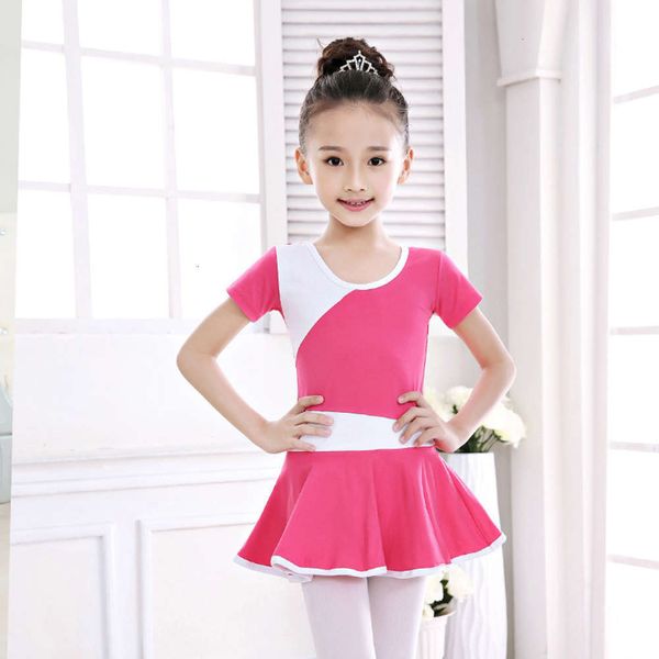 

girls' training short sve children's summer one-piece drs ballet national dance skirt cotton, Blue