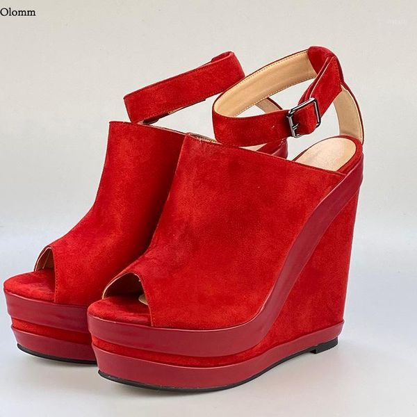 

sandals olomm customize women platform wedges high heels open toe gorgeous 6 colors party shoes us plus size 5-201, Black
