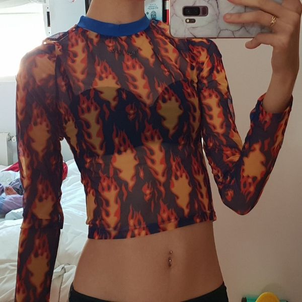 

мода пальто топа 2019 лето сексуальных перспектив сетки футболки огнестойкой печати перспектива футболка сетка печать верхнего d3itz, White