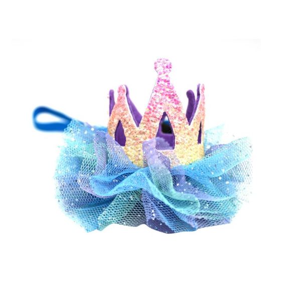 

1pc stylish crown birthday hat gauze crown party hat creative headwear supplies cosplay costume accessory for cat dog pet blue