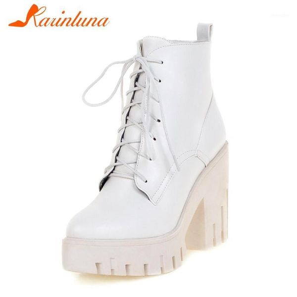 

karin new fashion female 2020 daily boots pointed toe cross tied thick high heels platform women boots ankle women shoes1, Black