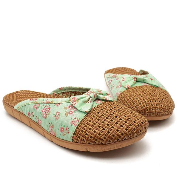 

women slippers 2021 casual slides floral flax bow linen casual indoor flat shoes woman summer sandals women's sandalias, Black