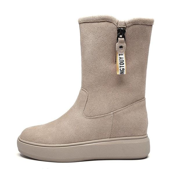 

swyivy genuine leather winter shoes women 4 cm platform snow boots for women 2020 new female plush warm witner boots zipper, Black