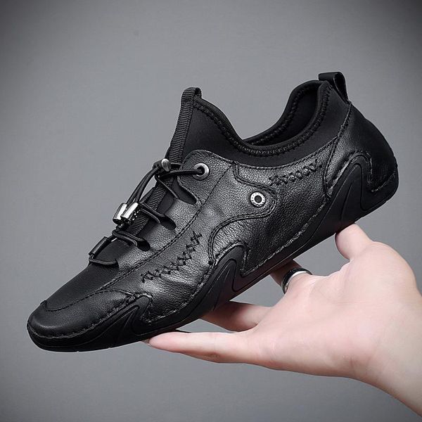 

men shoes genuine leather moccasins breathable soft shoes outdoor lightweight high driving footwear men, Black