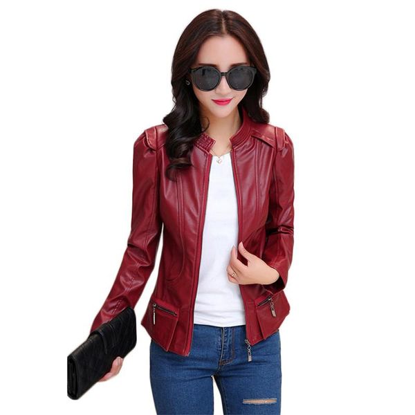 

faux leather jacket women wine red black plus size 2020 spring autumn new korean short slim moto pu leather coat feminina ld1298