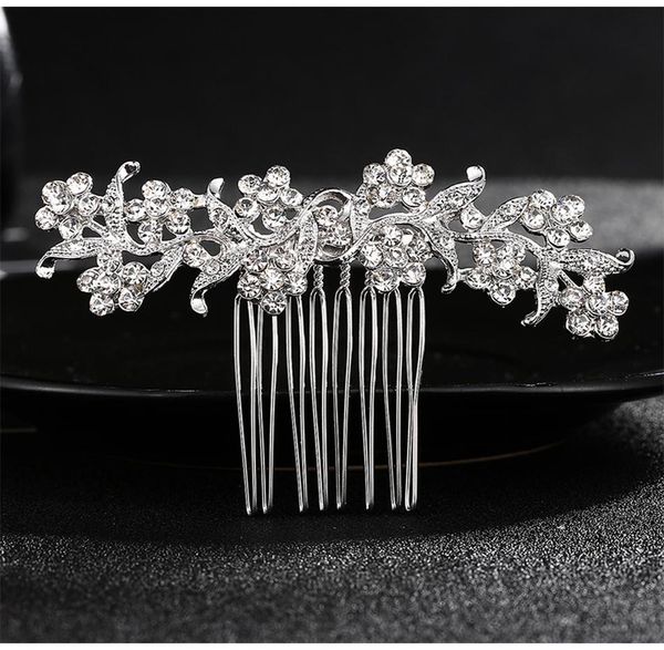 

qyy classic rhinestone alloy hair comb wedding hair pins clips bridal crystal hair jewelry accessories for women bbygkn lipper, Silver