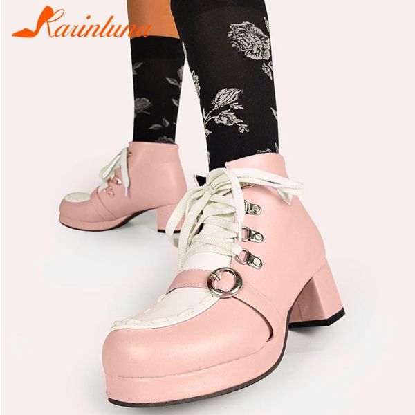 

karin fashionable lady shoes brand design plus size 30-48 girls sweet cool ankle boots women shoes lace-up cosplay, Black