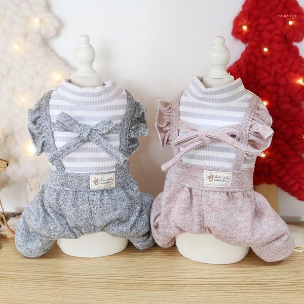 

dog apparel est style jumpsuits for autumn and winter soft cotton striped bubble four-legged pet clothing pink clothes1