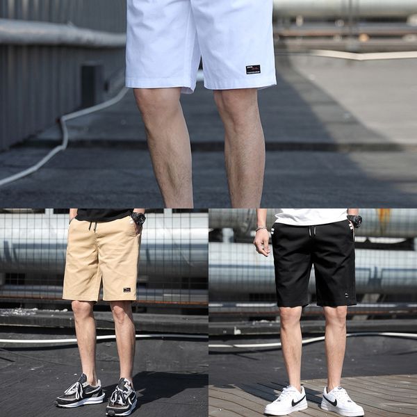 

summer cotton capris men's fashionable thin breathable shorts pants shorts beach pantselastic waist tie rope small straight tube casual, Blue