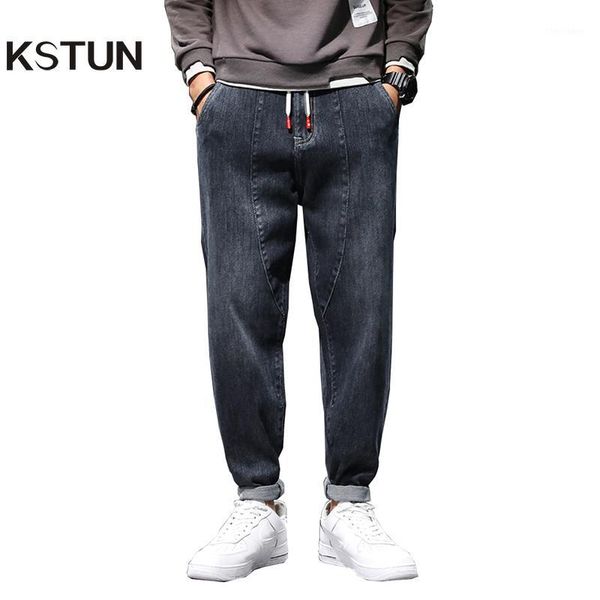 

men's jeans men pants harem baggy elastic waist dark blue wide leg loose-fit hip hop streetwear yong boys fashion male trousers1