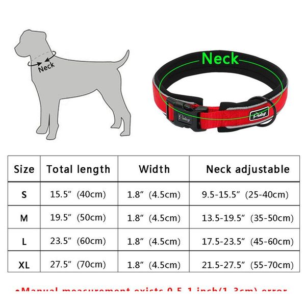 

adjustable comfort thick padded nylon dog collar reflective for small medium large breeds blue red black bbylte