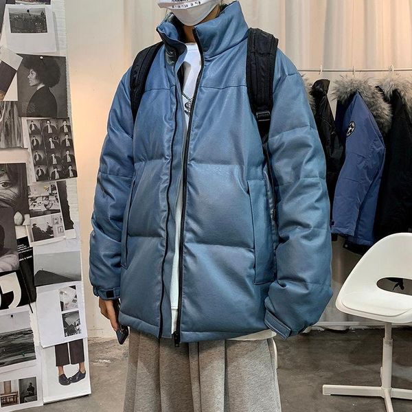 

men's down & parkas 2021 winter snow jacket fashion thickened pu leather bread cotton-padded clothes loose coats stand collar m-4xl, Black