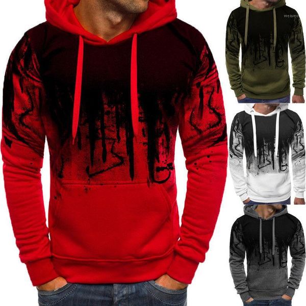 

fashion men's long sleeve flame printed hooded pockets sweatshirt pullover slim fit casual hoodies jumper plus size m-3xl1, Black