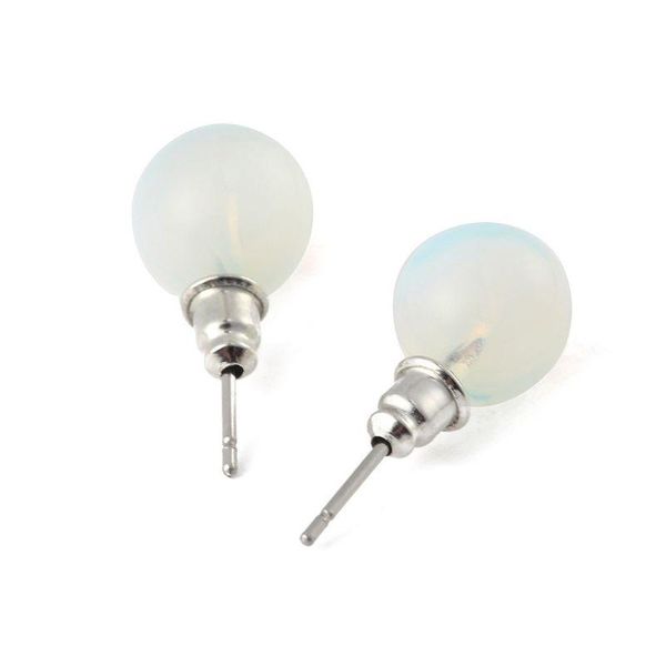 

natural stone tiger eye opal ball beads stud earrings jewelry unisex, Golden;silver