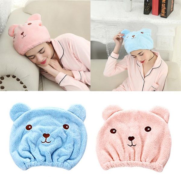 

shower caps cute cartoon bear hair drying cap women girls ladies microfiber useful turban bathing quick towel head wrap hat