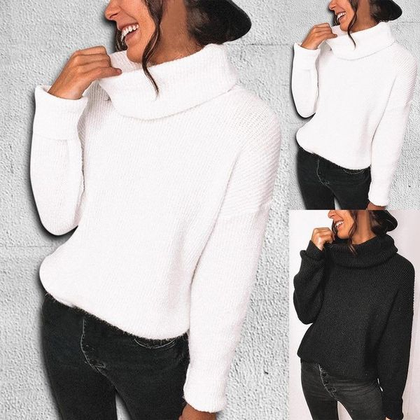 

2020 new women's autumn winter korean style knitwear turtleneck warm pullover solid minimalist elegant sweater korean 1, White;black