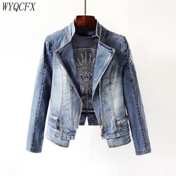 

spring autumn denim jacket women casual elasticity basic coat female 2020 new embroidery sequins slim outerwear plus size 3xl1, Black;brown